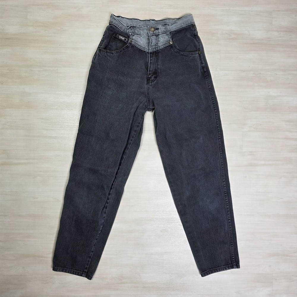 Vintage Gitano Womens Black Gray High‎ Rise Tapered Leg Mom Jeans 10 25 x 27